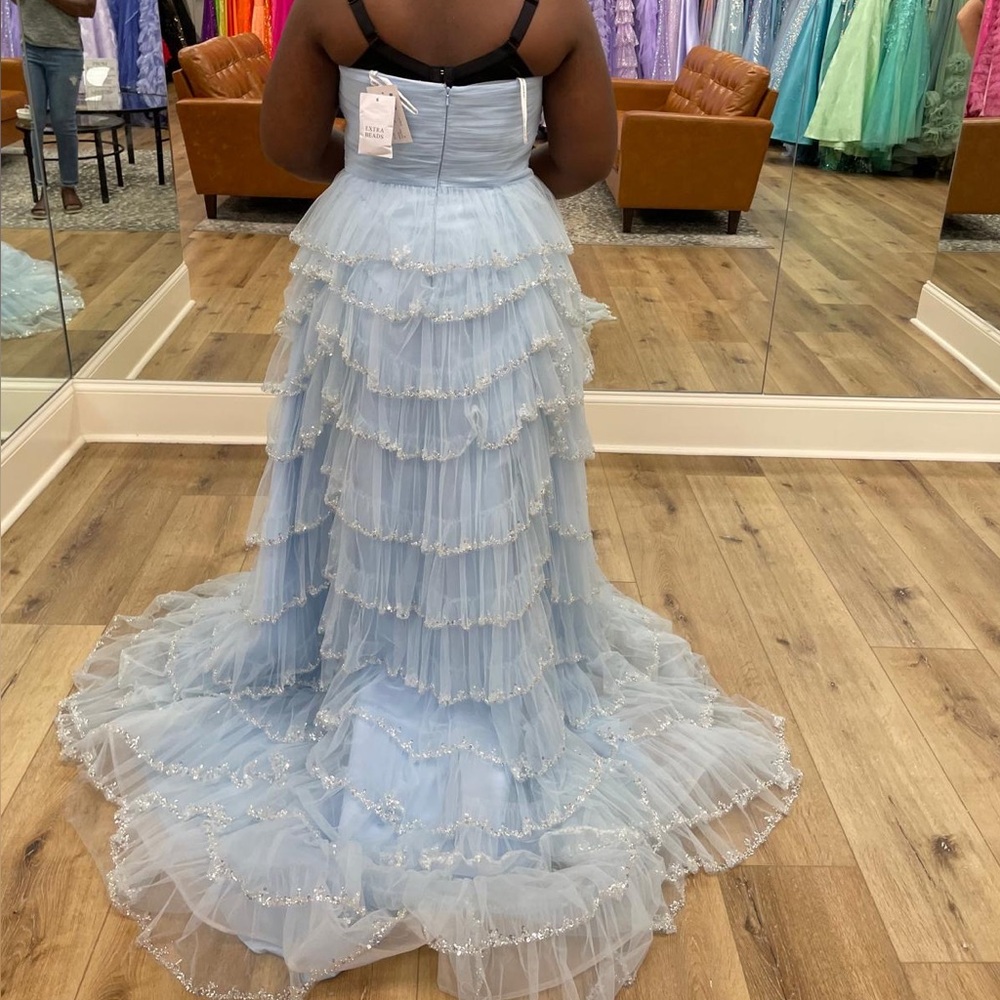 Sherri Hill Light Blue Tiered Prom Dress - Picture 2 of 3